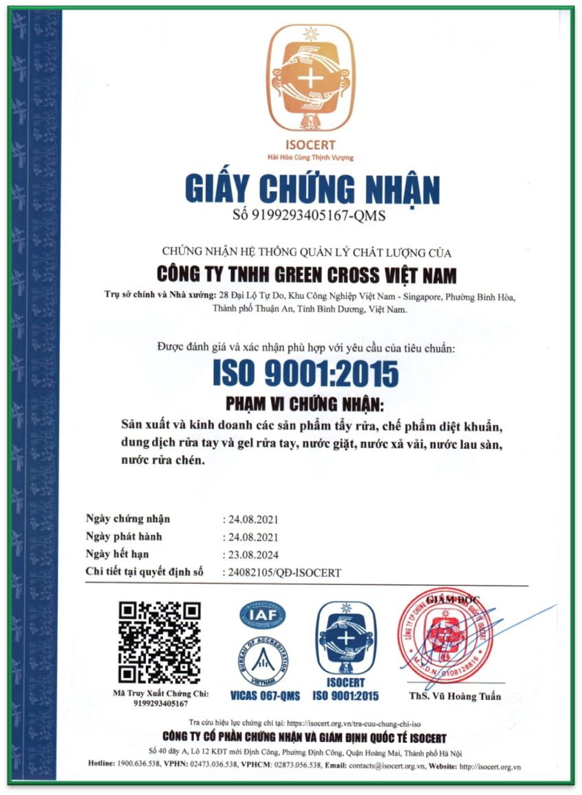 Green Cross Việt Nam ISO 9001:2015